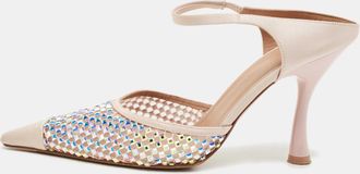Malone Souliers Pink Mesh And Satin Crystal Embellished Vega Mules