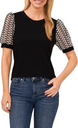 CeCe by Cynthia Steffe Lace Puff Sleeve Mix Media Top in Rich Black at Nordstrom, Size X-Small