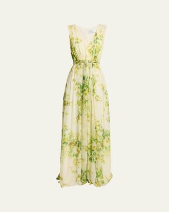 Erdem Sleeveless Floral-Print Silk Gown