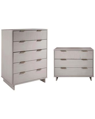 Manhattan Comfort 2Pc Granville Modern Solid Wood Tall Chest & Standard Dresser Set