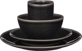 MiCa Decorations Vajilla de cerámica negra de 16 piezas