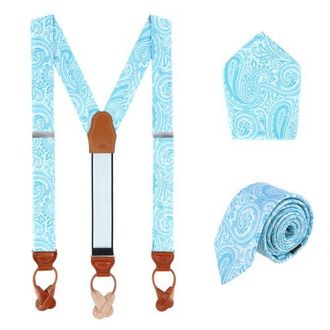 Trafalgar Store Sobee Paisley Brace Necktie & Pocket Square in Light Blue at Nordstrom