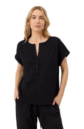 Pact Organic Cotton Coastal Double Gauze Short Sleeve Popover in Jet Black at Nordstrom, Size Xx-Large