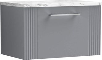 Nuie Nuie Deco Wall Hung 1-Drawer Vanity Unit with Carrera Marble Worktop 600mm Wide - Satin Grey