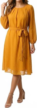 NY Collection Womens Swiss Dot Belted Midi Dress In Mustard Yellow