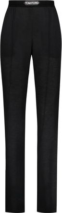Tom Ford Cashmere broek met elastische tailleband met logo - Dames - Slim Fit Broeken - Zwart - XS - Broeken