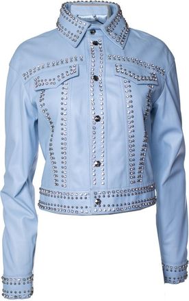 Philipp Plein Philipp Plein, light blue leather jacket with studs
