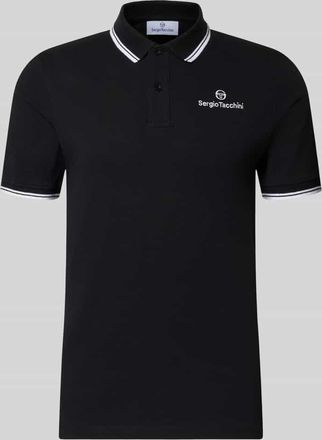 Sergio Tacchini Slim Fit Poloshirt mit Logo-Stitching Modell Reed in Black, Gr&ouml;&szlig;e XXL