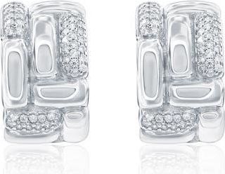 Suzy Levian Cubic Zirconia Checkered Woven Huggie Hoop Earrings in White/Silver at Nordstrom Rack