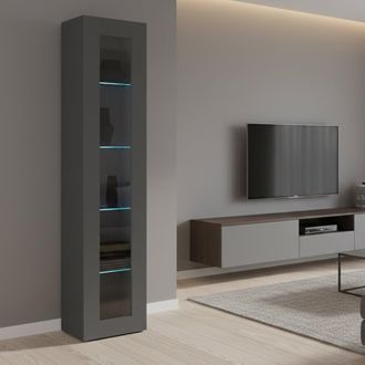 Dmora Vitrina Dndi, Aparador 1 Puerta Con Baldas De Cristal, Mueble De Sal&oacute;n Polivalente, 100% Made In Italy, Cm 40x30h180, Antracita - Dmora