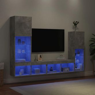 vidaXL Muebles Tv Pared Con Led 4 Pzas Madera Ingenier&iacute;a Gris Hormig&oacute;n Vidaxl