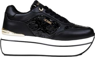 Guess Schoenen, Dames, Zwart, 39 EU, Moderne platform sneakers met metalen inzetstukken