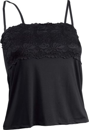 Slenderella Gaspe Microfibre Floral Lace Cami Anti Static Contouring Vest Top UK 12 (Black)