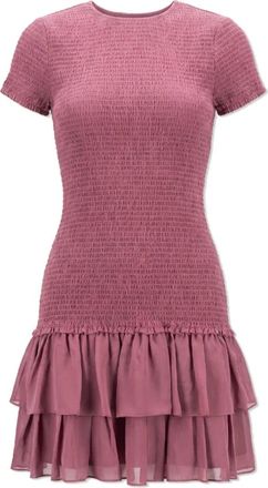 Michael Kors Kleedjes, Dames, Roze, S, Polyester, Smocked Georgette Ruffle Mini Jurk