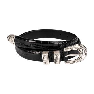 Barena Belts, unisex, Black, Size: XS Crocodile-Print Leather Belt