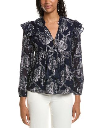 Sail to Sable Ruffle Neck Tie Front Top