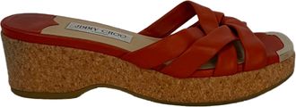 Jimmy Choo London Maribou 50 Platform Wedge Slide Sandals in Orange Leather