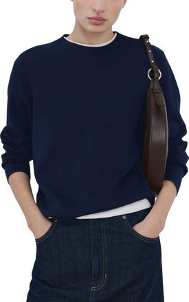 Mango Fine Knit Crewneck Sweater in Dark Navy at Nordstrom, Size X-Small