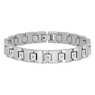 Robert Alton 10 CTW Stainless Steel Square Link Bracelet with White Diamonds