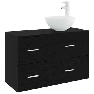 vidaXL Juego De Muebles De Ba&ntilde;o 2 Pcs Roble Negro Madera De Ingenier&iacute;a Vidaxl