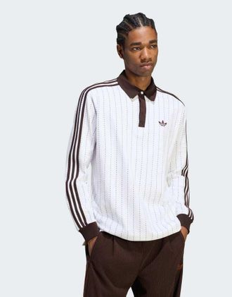 adidas Originals polo a maniche lunghe a righe sottili bianco