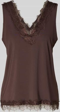 Freequent Regular Fit Top mit Spitzenbesatz Modell Bicco in Dunkelbraun, Gr&ouml;&szlig;e XL