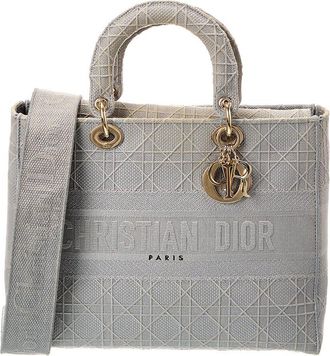Dior Gray Canvas Embroidered Cannage Leather Lady D-Lite (Authentic Pre-Loved)