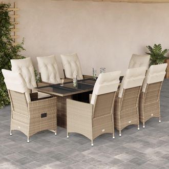 vidaXL Set Comedor De Jard&iacute;n 9 Pzas Con Cojines Rat&aacute;n Sint&eacute;tico Beige Vidaxl