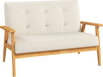 OEM Divano A 2 Posti In Lino Capitonn&eacute; Per Soggiorno Beige 115 Cm
