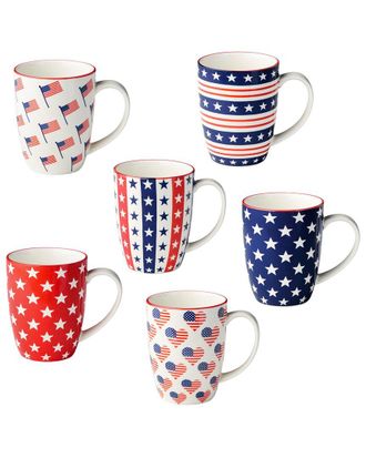 Certified International Patriotic Pad Print Set Of 6 Mugs