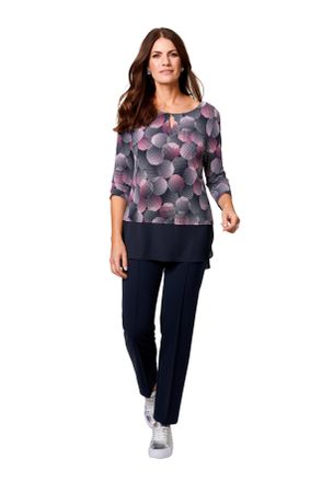 Hermann Lange Blusenshirt Blusenshirt gemustert, Damen, Gr. 38, blau (marine, cashmere), Stoff, Obermaterial: 95% Polyester, 5% Elasthan, HERMANN LANGE COLLECTION, 