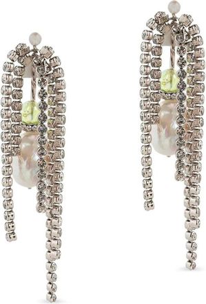 Dries Van Noten Silver Pearl Embellished Dangler Earrings