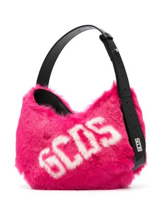 GCDS small Comma Faux Fur Logo shoulder bag - Black