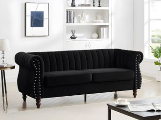 Vente-Unique Divano chesterfield 3 posti in Velluto Nero - TRUMBO
