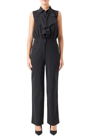 endless rose Ruffle Sleeveless Jumpsuit in Black at Nordstrom, Size X-Small