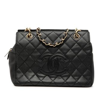 Chanel Black Grained Calfskin Shoulder Bag Tote Bag (Pre-Owned)