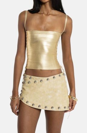 Jaded London Metallic Lace-Up Bandage Top in Beige at Nordstrom, Size X-Small