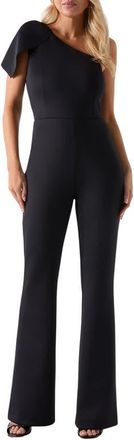 Marciano Andrea One-Shoulder Scuba Crepe Jumpsuit in Jblk-Black at Nordstrom, Size 10 Us