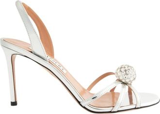 Aquazzura Crystal Muse 35 Sandal - Dames - Sandalen met hakken - Grijs - 39 EU - Leer - Schoenen