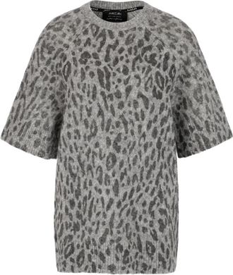 Marc Cain Extended Leopard Pullover - Dames - Ronde hals truien - Grijs - S - Wol - Truien & Vesten