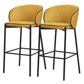 ML Design Set de 2 Taburetes de bar mostaza 76cm tapizado, estructura met&aacute;lica
