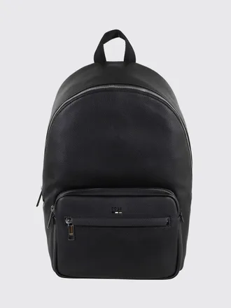 HUGO BOSS Ray Pebbled Leather Backpack with External Patch Pocket and Emed Logo