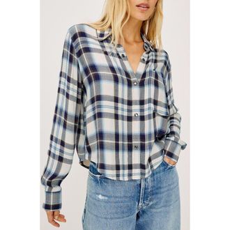 Rails Malin Cropped Plaid Button-Up Shirt in Ecru Midnight at Nordstrom, Size Xx-Small