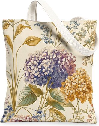 Generic Spring Hydrangea Flower Canvas Tote Bag for Shopping 13x15, Vintage Wildflower Florals Reusable Grocery Print Bag for Women, Aesthetic Beach Aesthetic