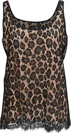 Michael Kors Lace-Detailed Tank Top in Black and Beige Polyester