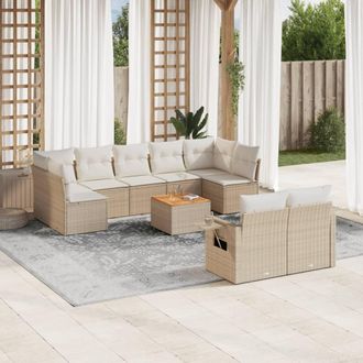 vidaXL Juego De Sof&aacute;s Jard&iacute;n Con Cojines Beige 10 Pzas Rat&aacute;n Sint&eacute;tico Vidaxl