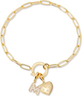 Brook & York Lillian Initial Heart Charm Bracelet in Gold M at Nordstrom