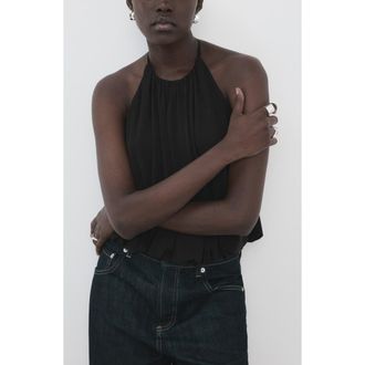 Mango Balloon Effect Halter Bodysuit in Black at Nordstrom, Size Medium