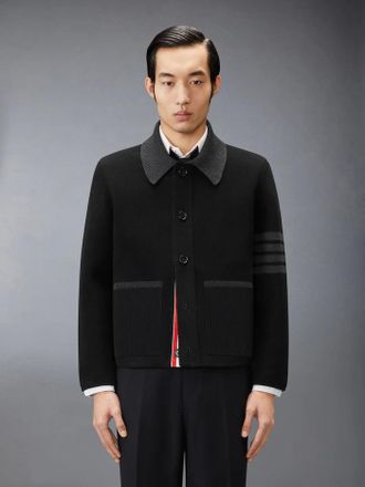 Thom Browne Mens Polo Collar Work Jacket Black