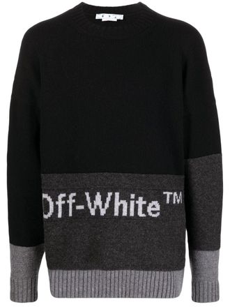 Off-white colour-block logo intarsia jumper - men - Virgin Wool - S - Black